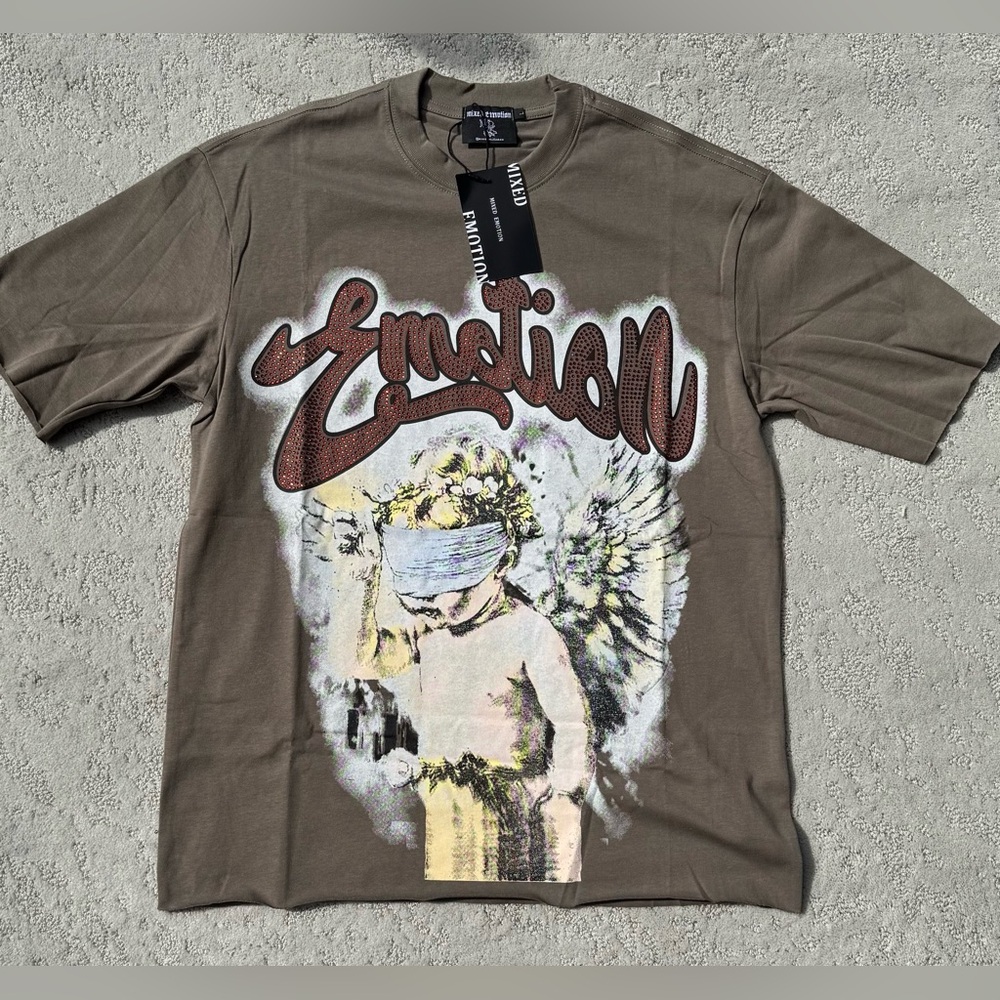 Mixed Emotion Blinded Angel Rhinestone Shirt size Large